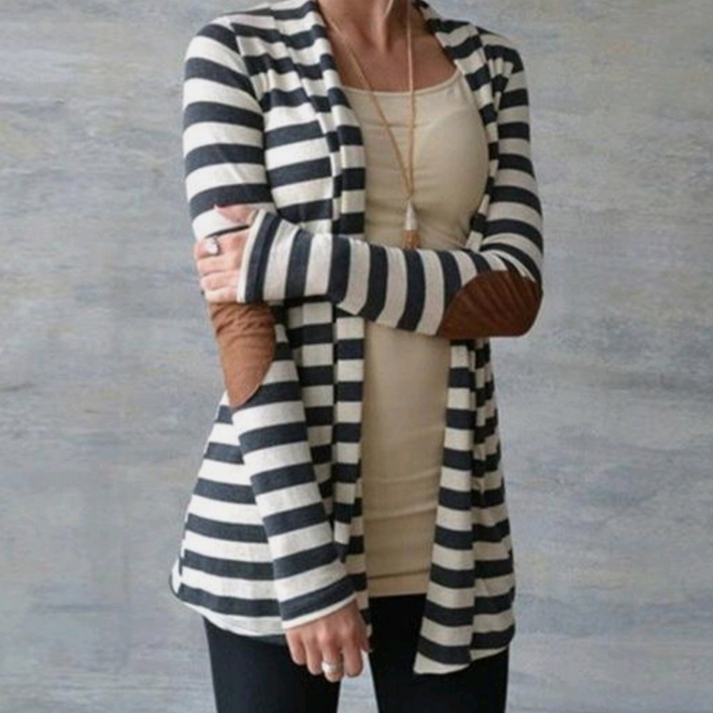 🍂☕stripped cardigan with elbow patches🍵🍂